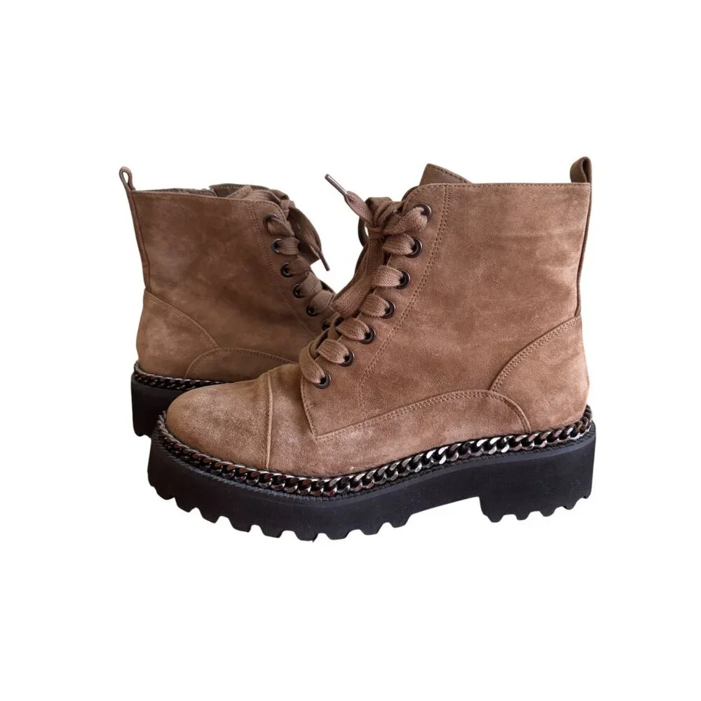 Vince Camuto Womens Mindinta Chain Trim Combat Boot With Lug Sole & Suede Upper - Picture 4 of 13